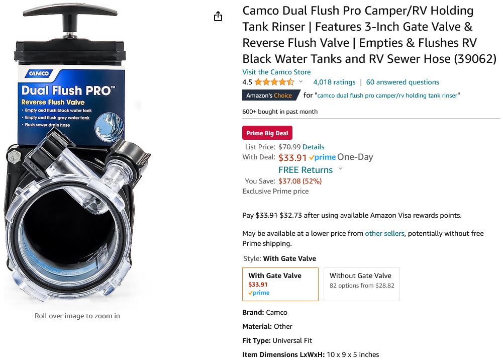 Winterizing? Try the Camco Dual Flush Pro Camper/RV Holding Tank Rinser