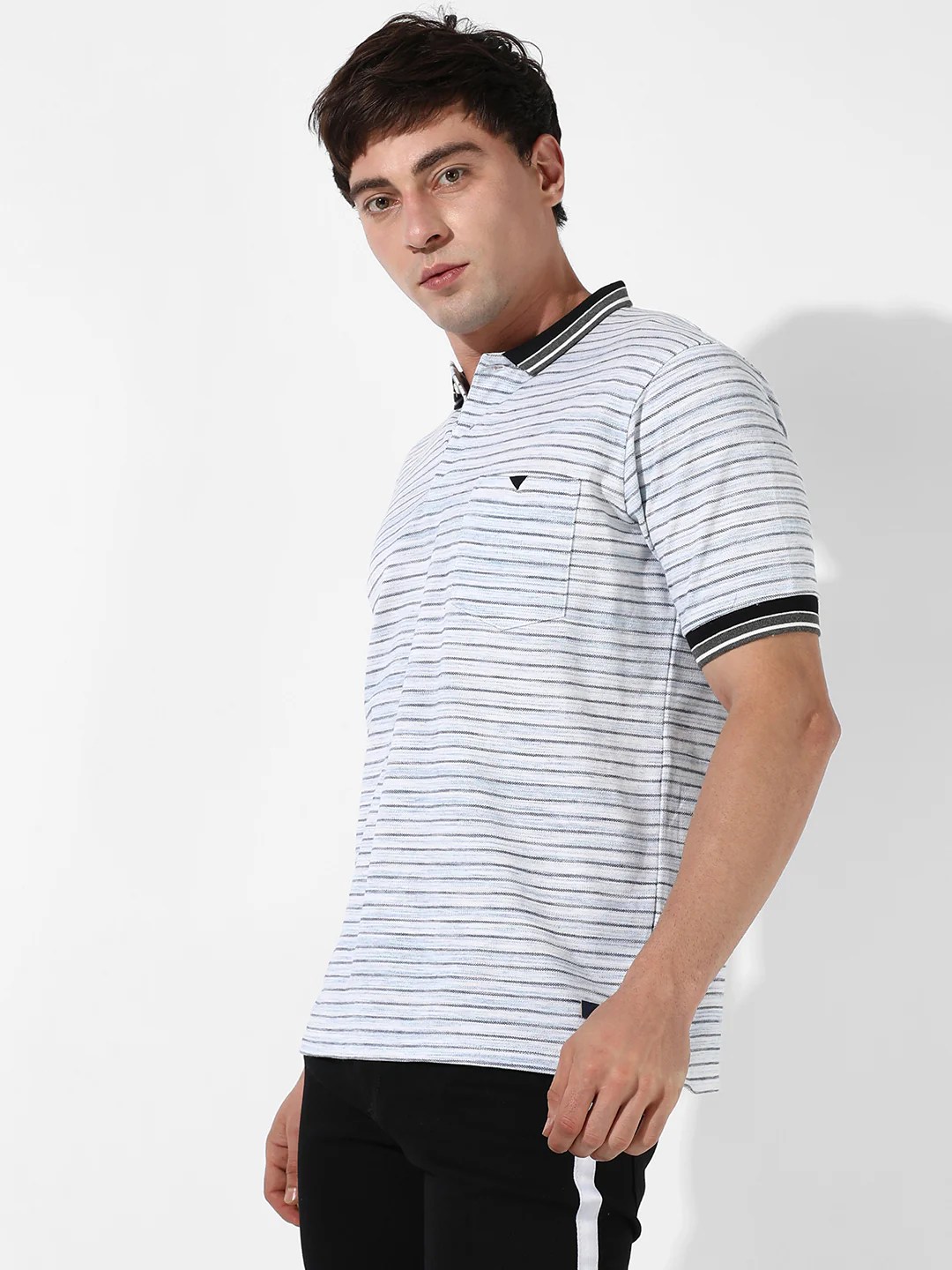grey striped polo t shirt
