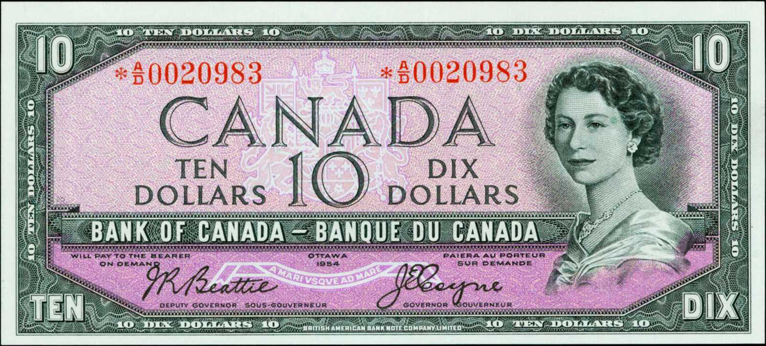 Value of 1954 Devils Face Bill from The Bank of Canada Canadian Currency