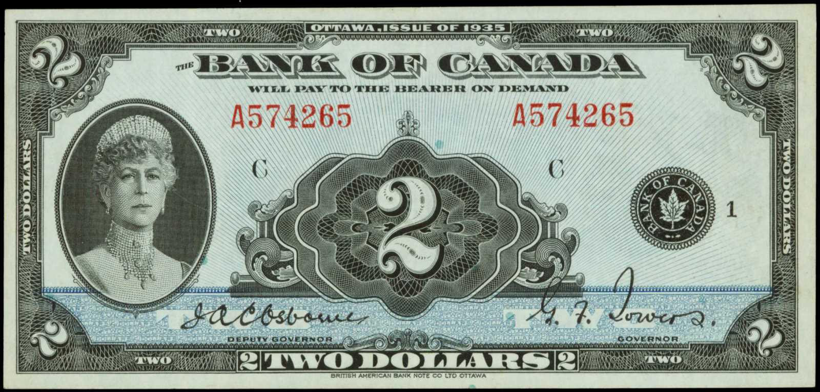 Value of 1935 Bill from The Bank of Canada Canadian Currency