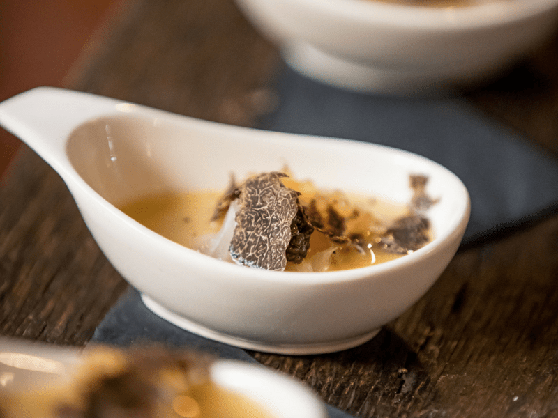 DaiLo Smoked Dashi Butter Truffle Custard with Madai Canada’s 100