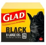 Glad Black Garbage Bags ExtraLarge 135 Litres, 20pk Canadian Tire