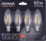 NOMA Designer Series LED B10 60W Dimmable Filament Light Bulb, 4pk