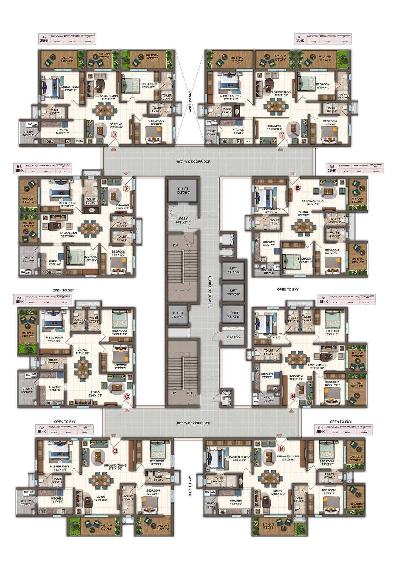 Premium 3 BHK Flats For sale in Miyapur Candeur Twins