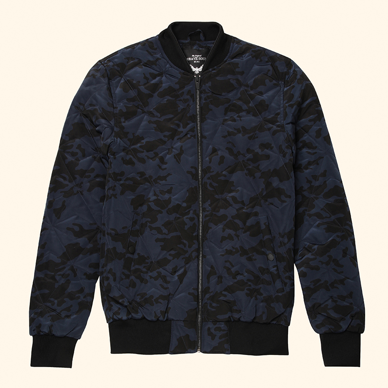 Brave Soul Bono geometric camo bomber jacket C and G Embroidery