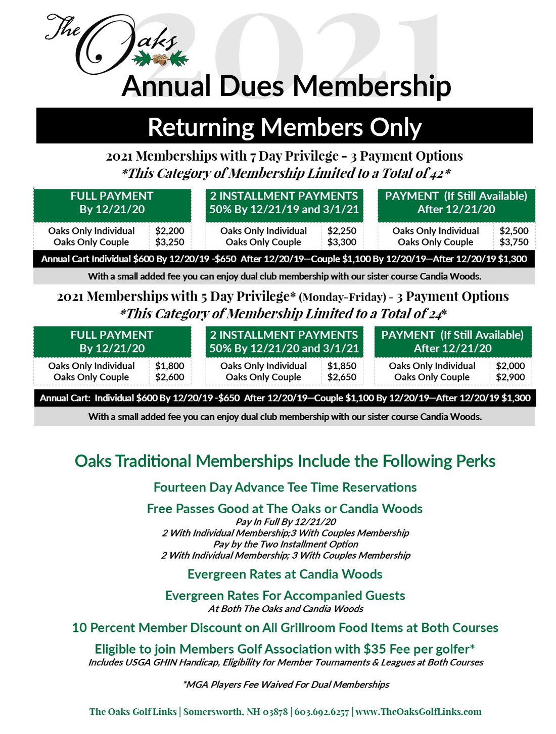 2021 Oaks R Dues Membership The Oaks & Candia WoodsThe Oaks & Candia