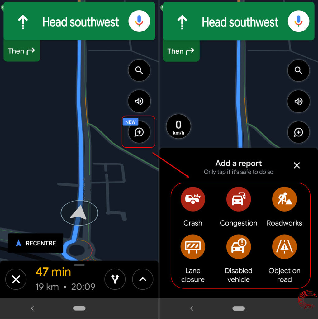 How to add a crash report, speed trap or traffic slowdown to Google Maps?