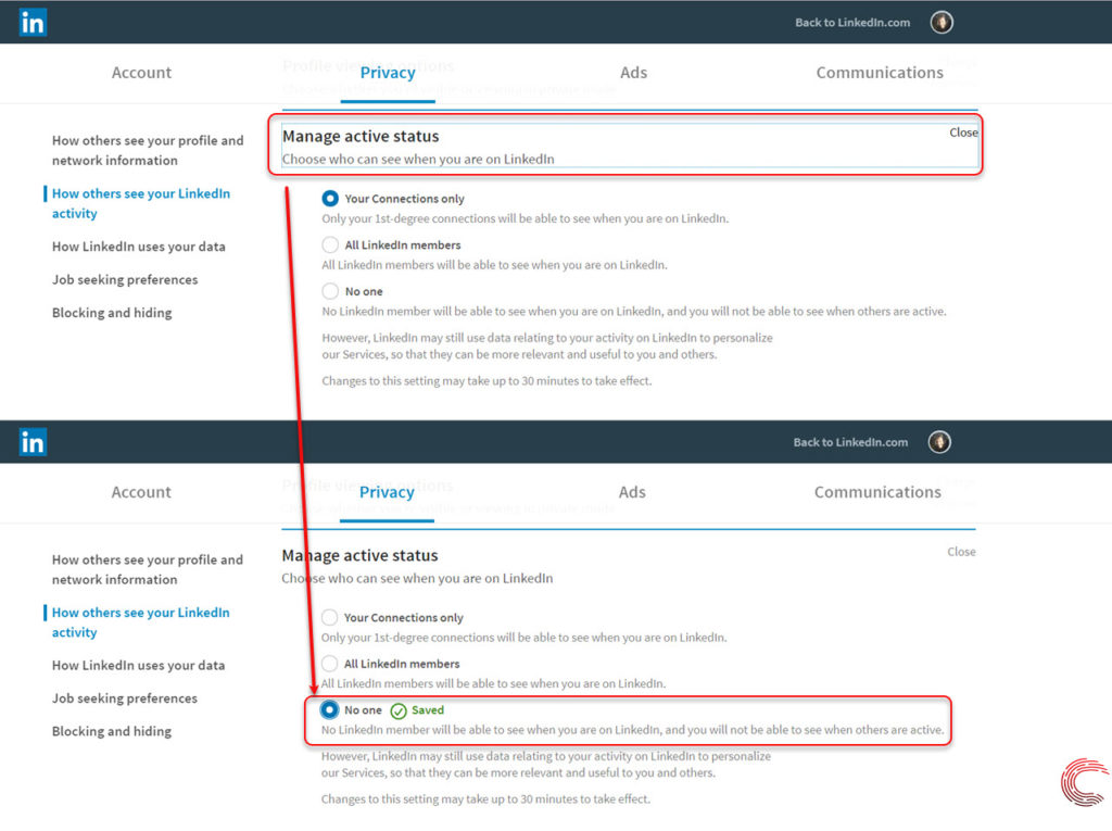 How to manage active status and go offline on LinkedIn?