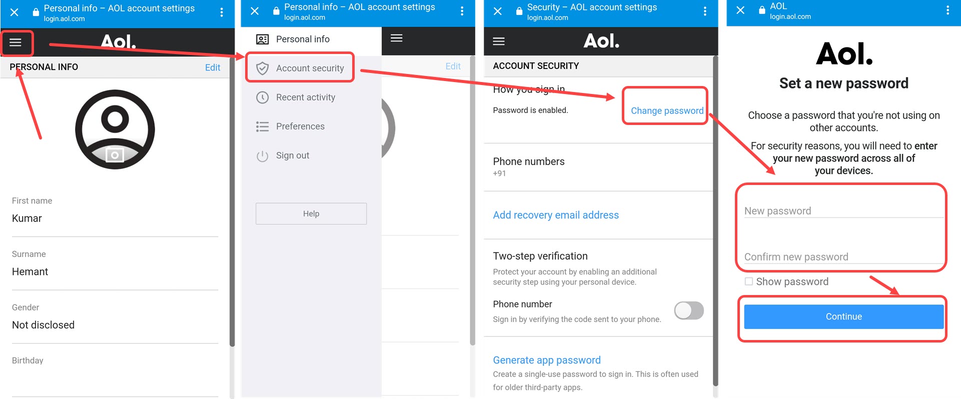 How to change your AOL password? Via website and app