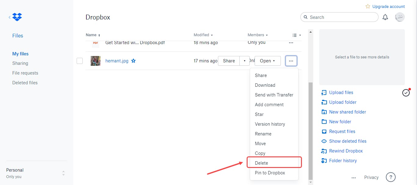 How to delete files from Dropbox?