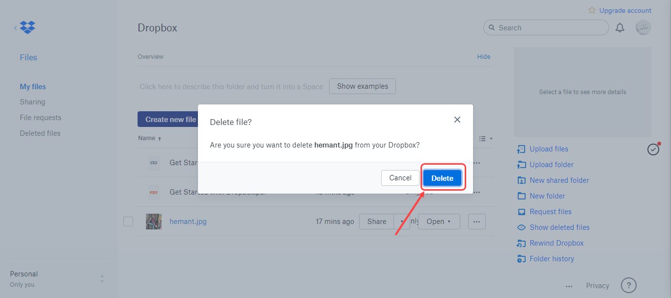how to delete files from dropbox Facter