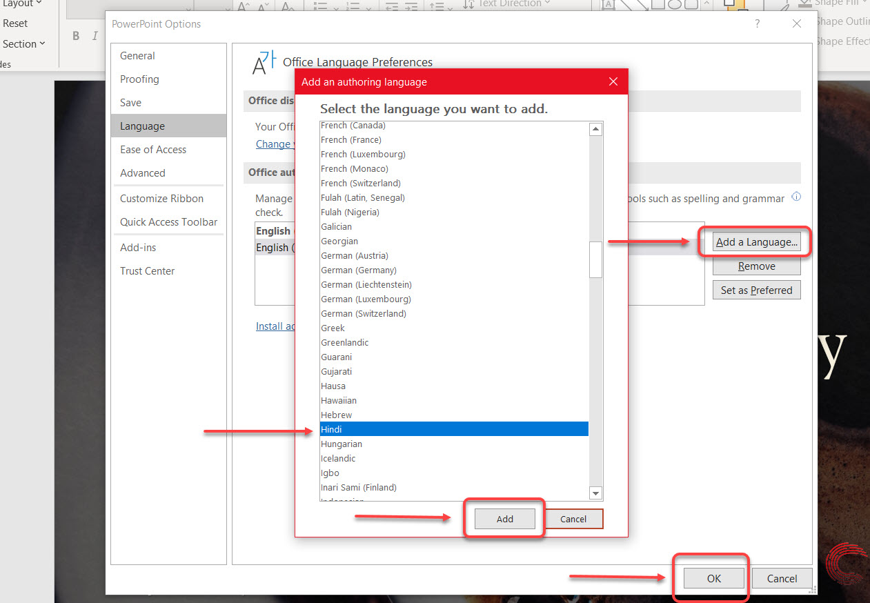 How to change the language in Microsoft PowerPoint?
