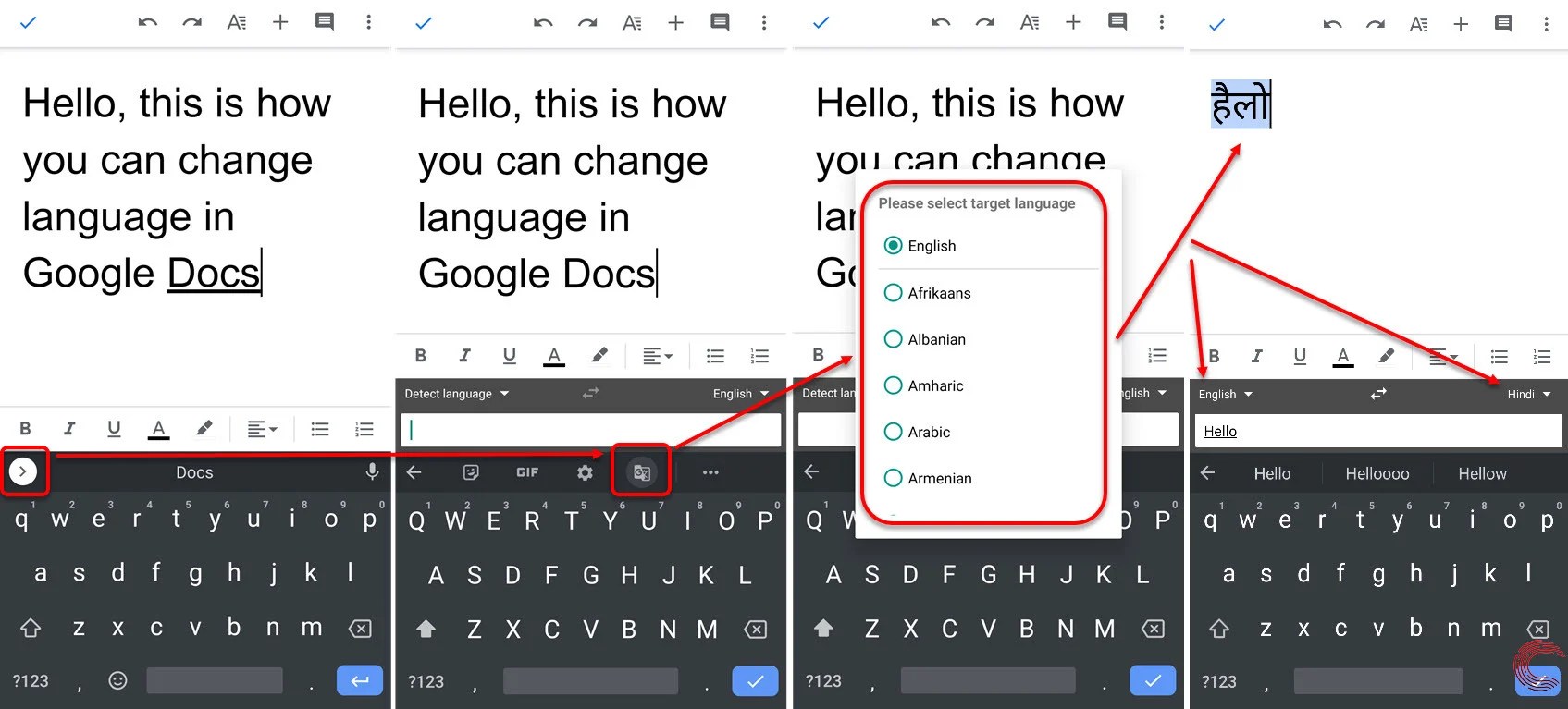 How to change the language in Google Docs?
