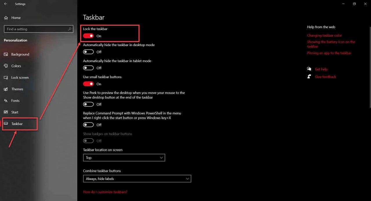 What does Lock the Taskbar mean on Windows 10?
