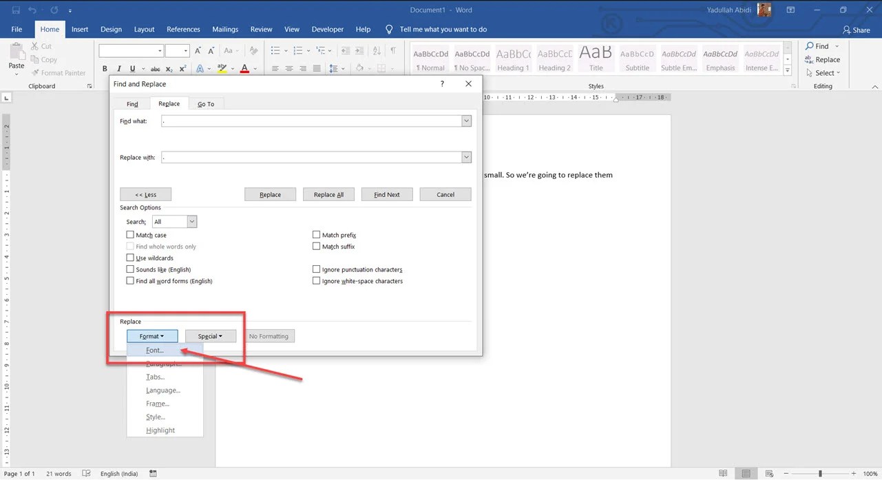 How to make Periods bigger on Word?