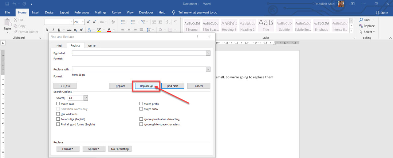 How to make Periods bigger on Word?