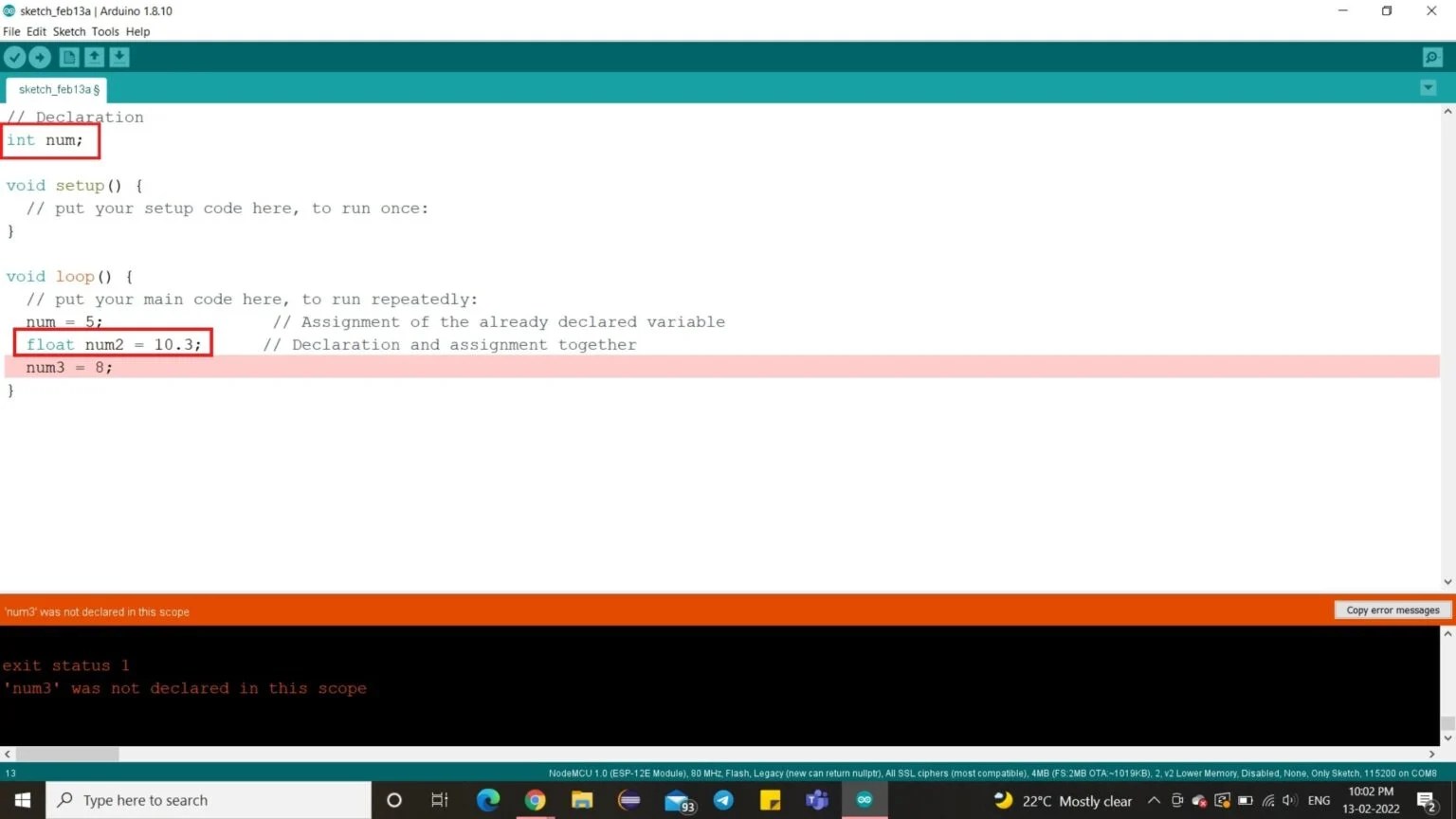 Fix Arduino error Was not declared in this scope