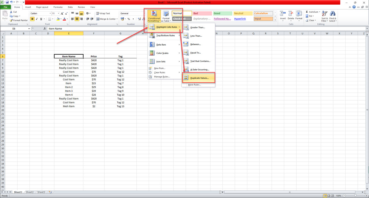 How to highlight duplicates in Excel?