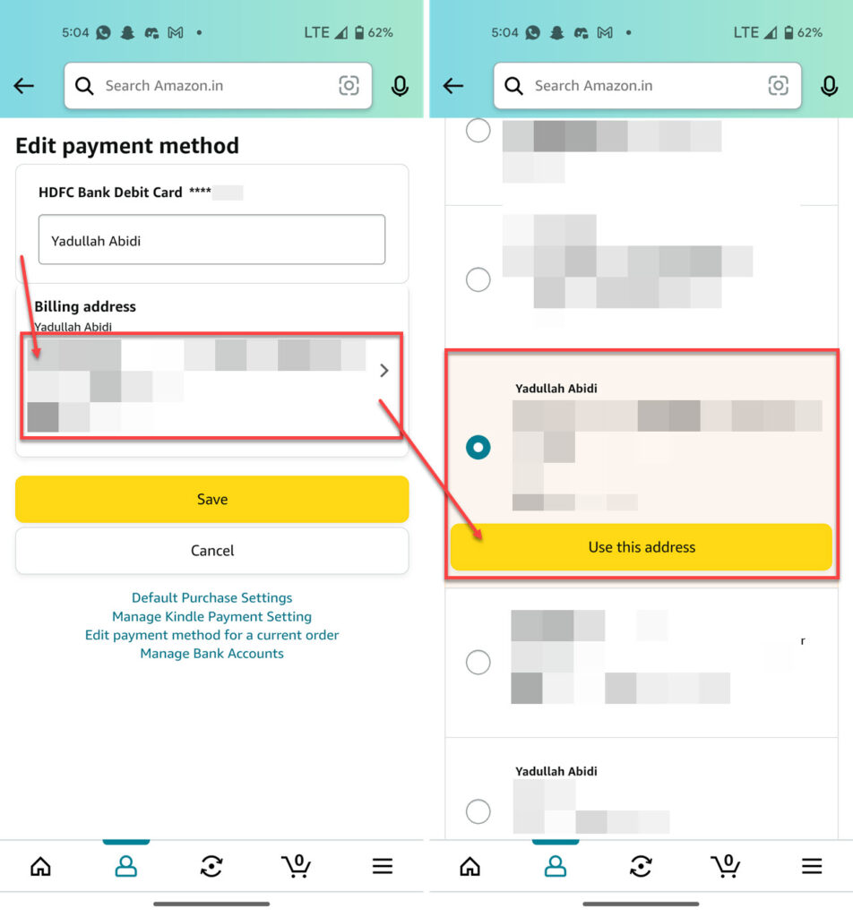 How to change the billing address on Amazon?