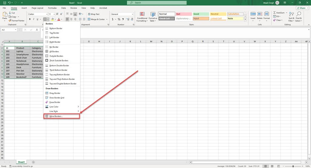 How to add borders in Excel?