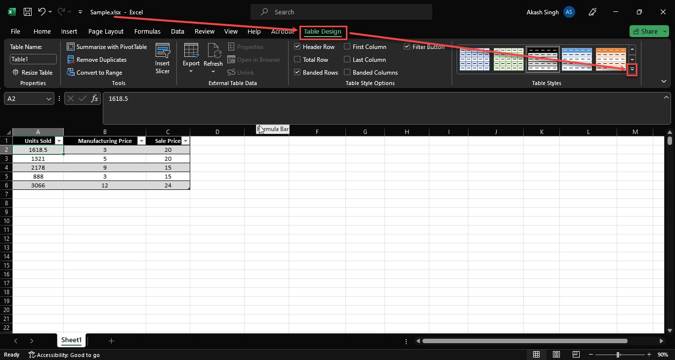 How to remove table formatting in Excel?