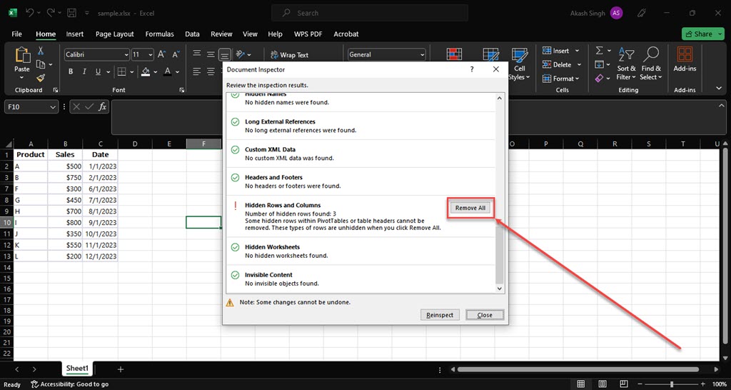How to delete hidden rows in Excel?