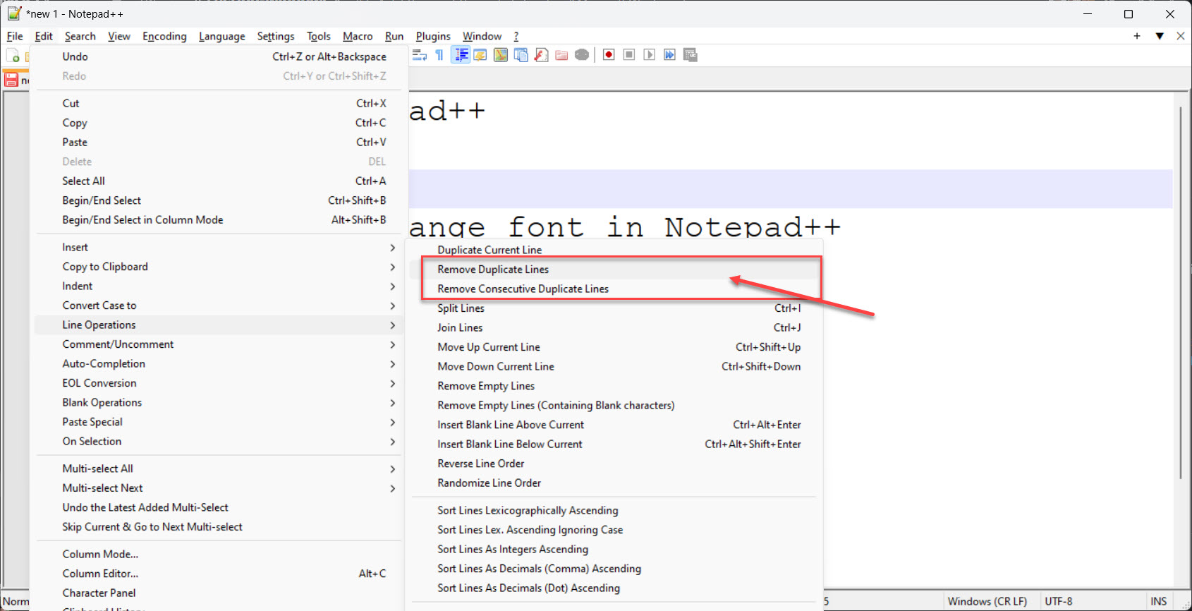 How to remove duplicates in Notepad++?