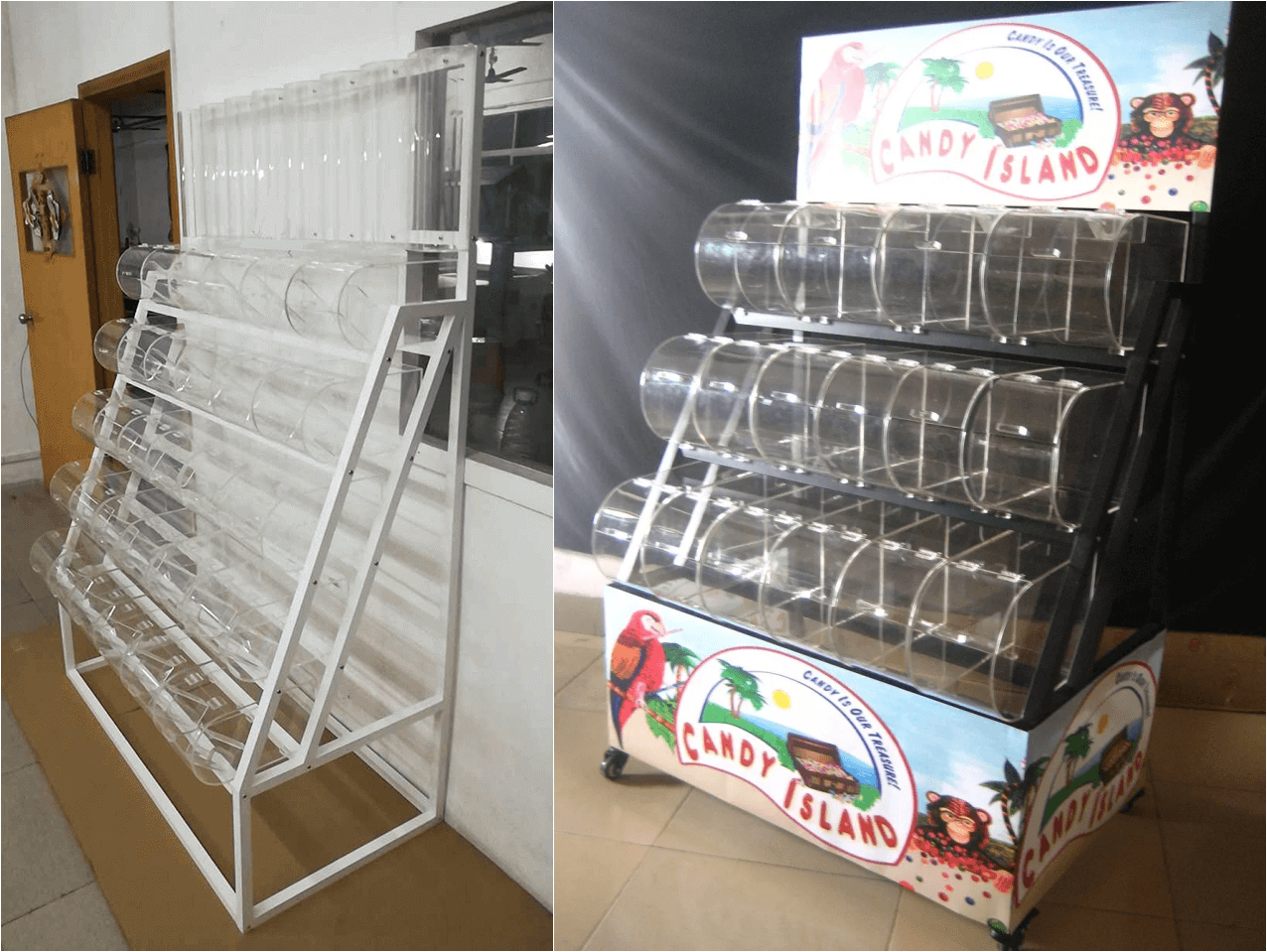 Batch Candy Display Rack With High Transparent Acrylic Bins and Spoon Candy Display