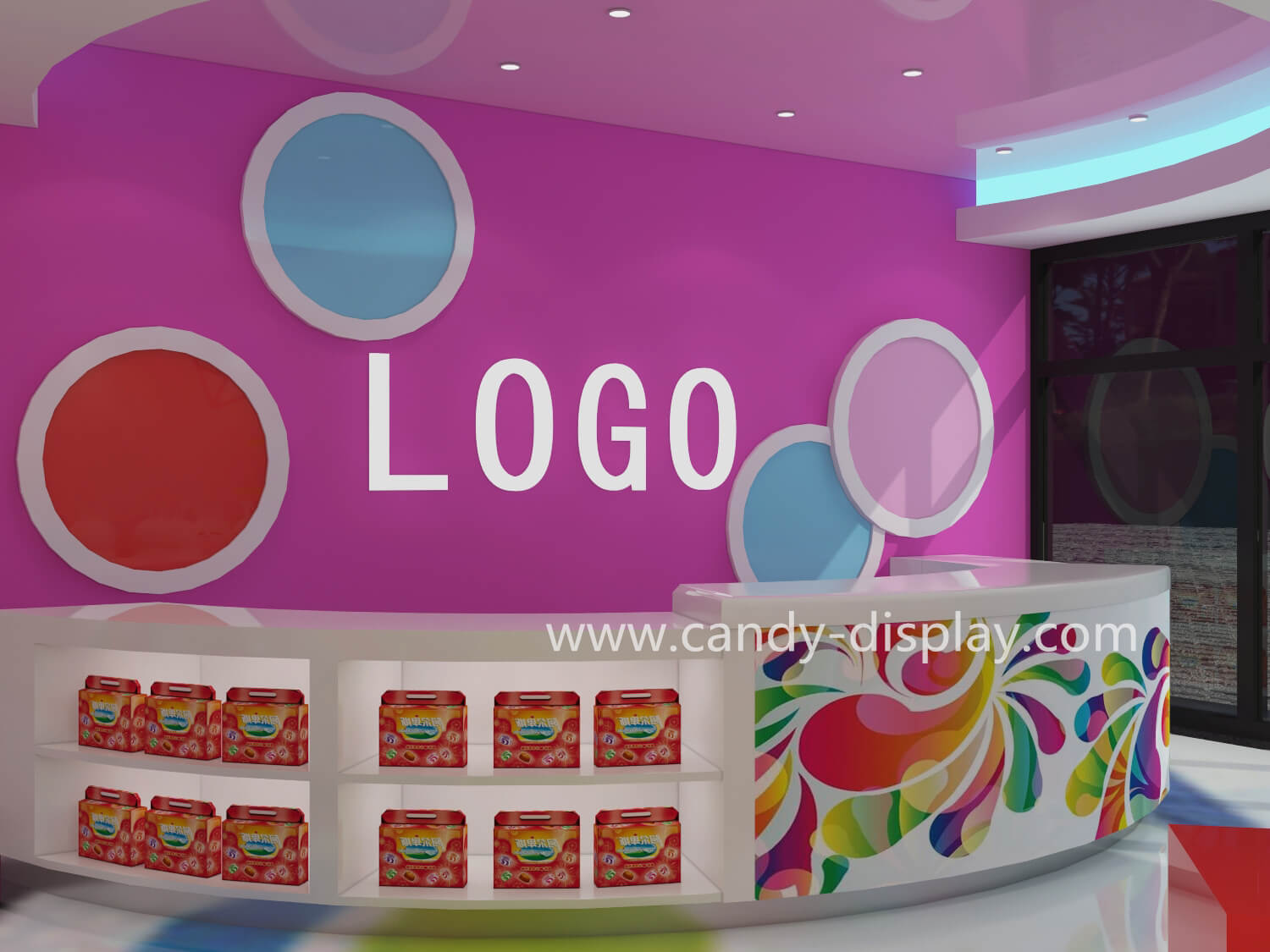 Curved display counter used in candy stores & retail stores for sale