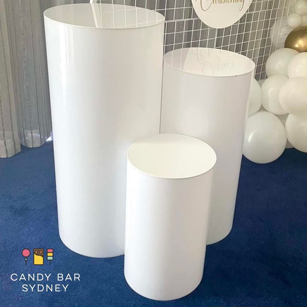 Plinth / Cake Stand Hire Small 50cm x 30cm White Round Candy Bar
