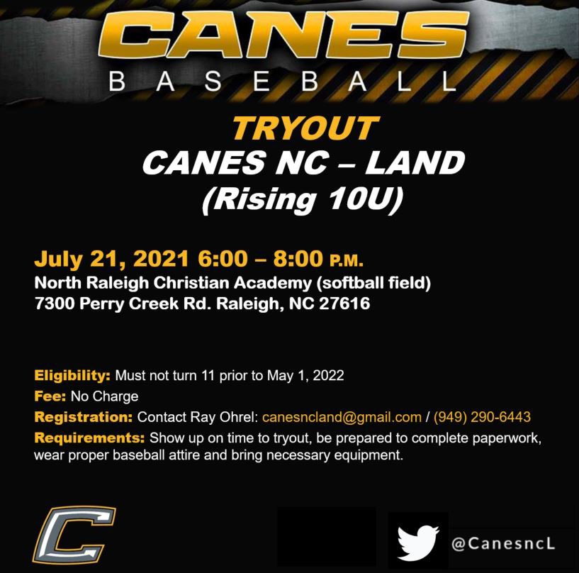 Canes 12U NC Land Tryout Canes Baseball