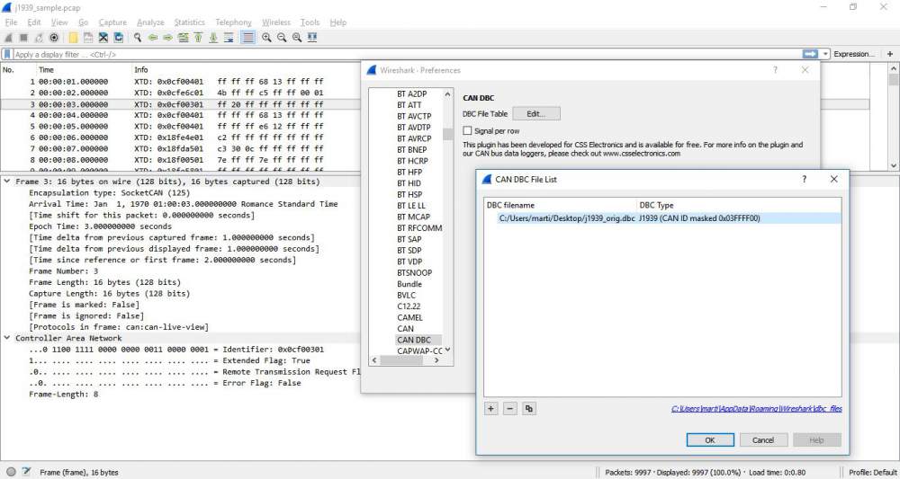 DBC CAN Bus Conversion In WireShark J1939 Example