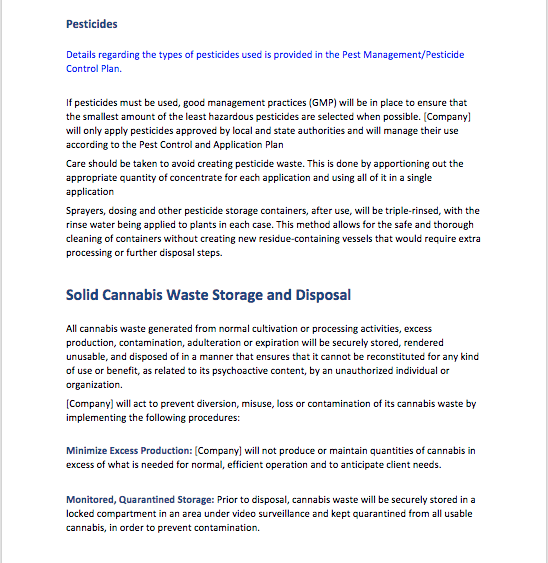 Cannabis Waste Management Plan Marijuana Waste Managment Plan Template