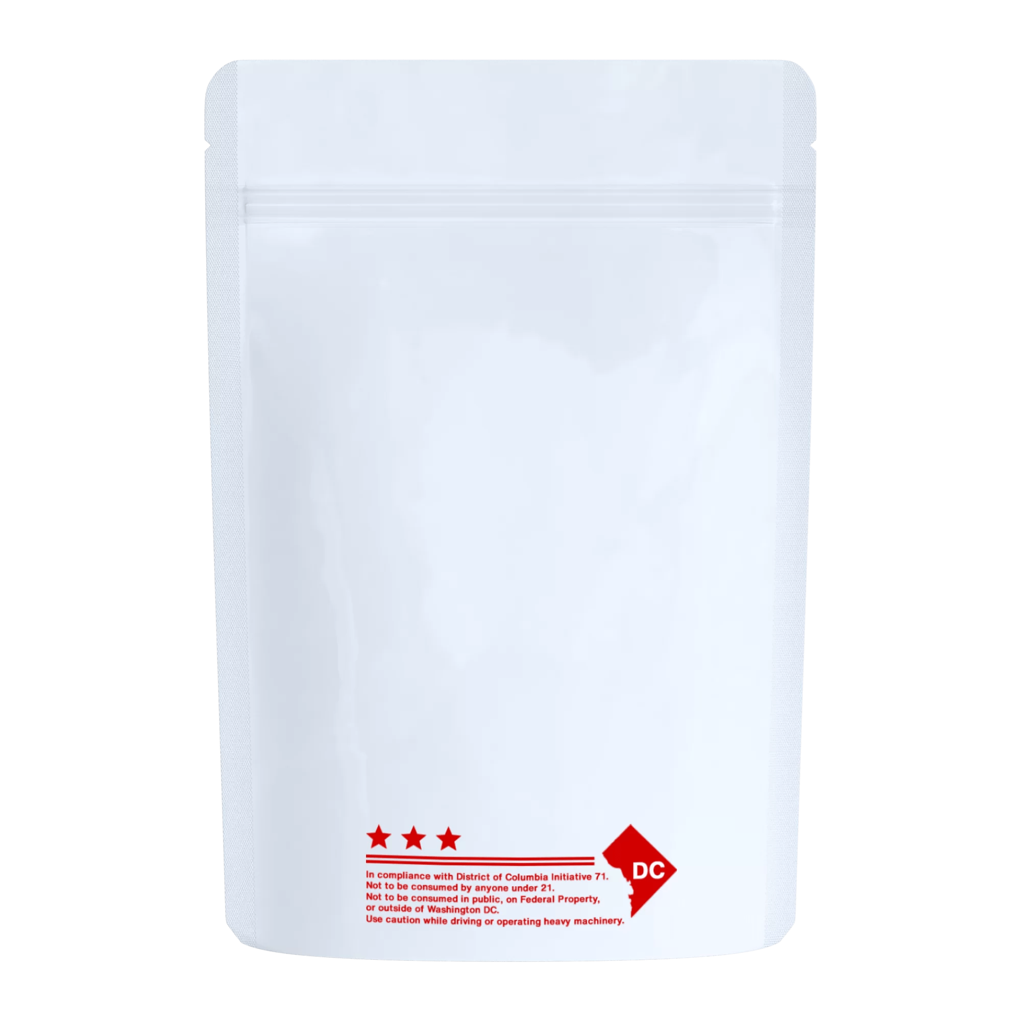 1 Ounce Glossy White/Clear DC Code Smell Proof Mylar Bags Packaging