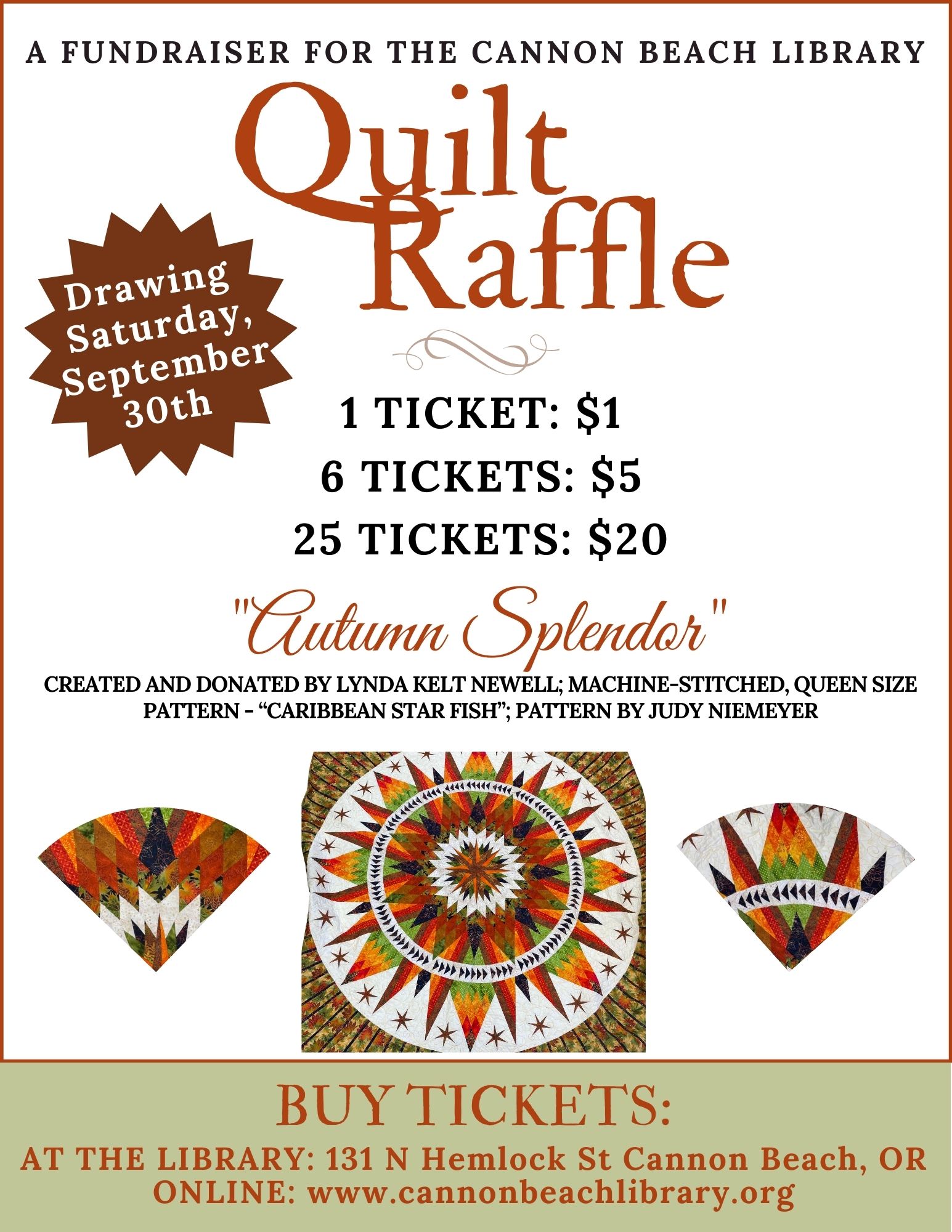 2023 Quilt Raffle Fundraiser Cannon Beach Library