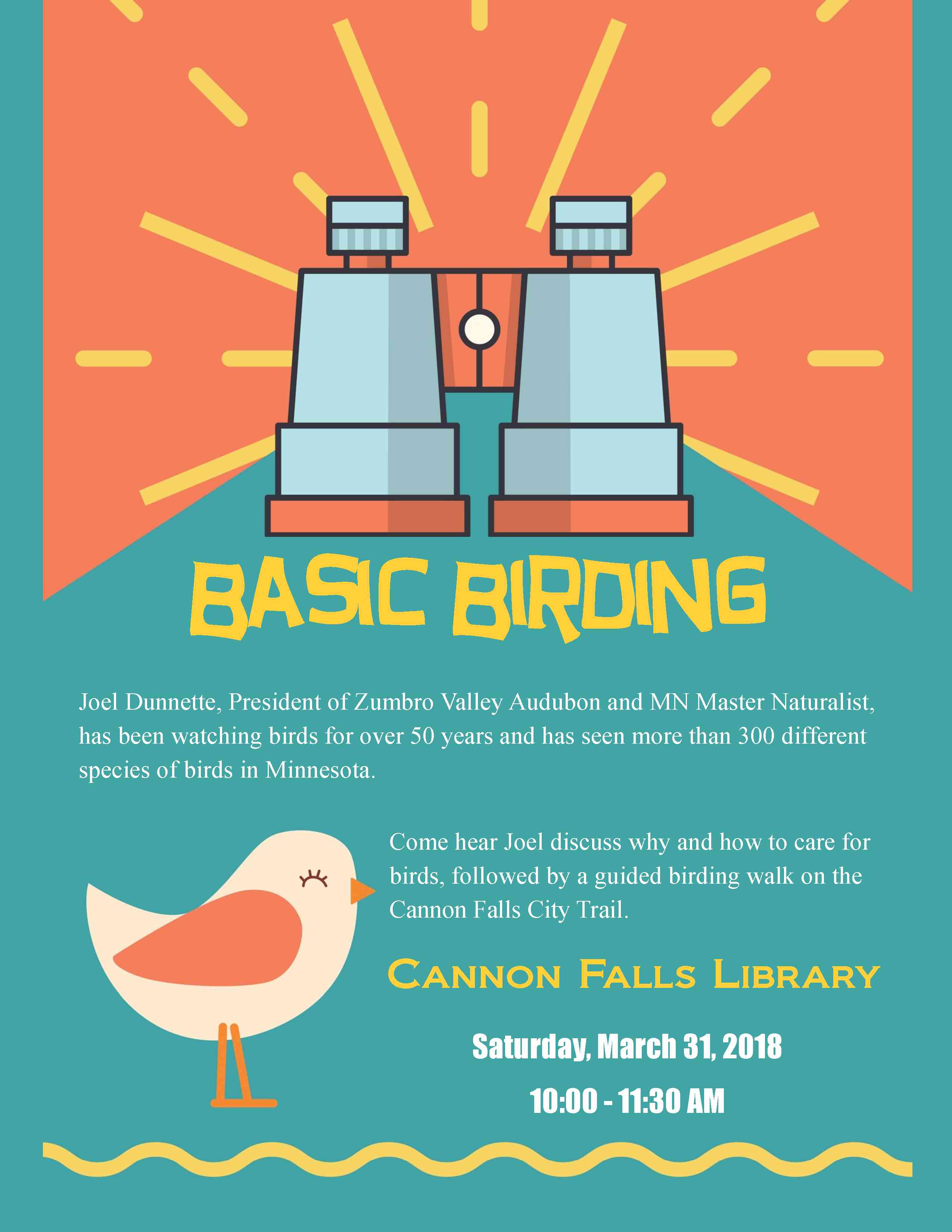Basic Birding March 31st Cannon Falls Library