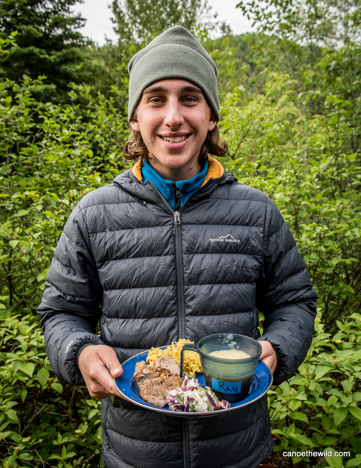 Canoe campers with meal Canoe the Wild