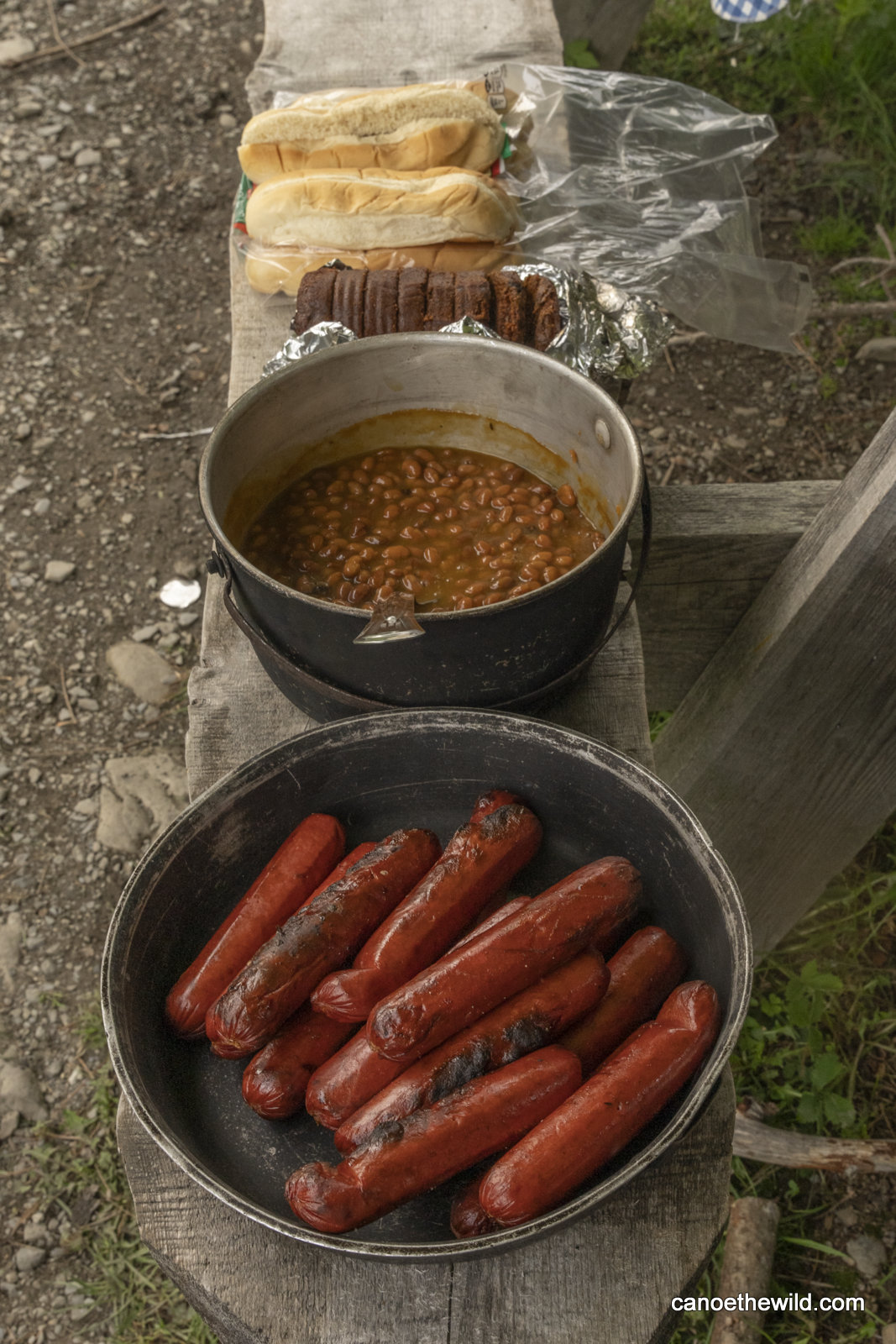 baked beans, hot dogs and brown bread Canoe the Wild