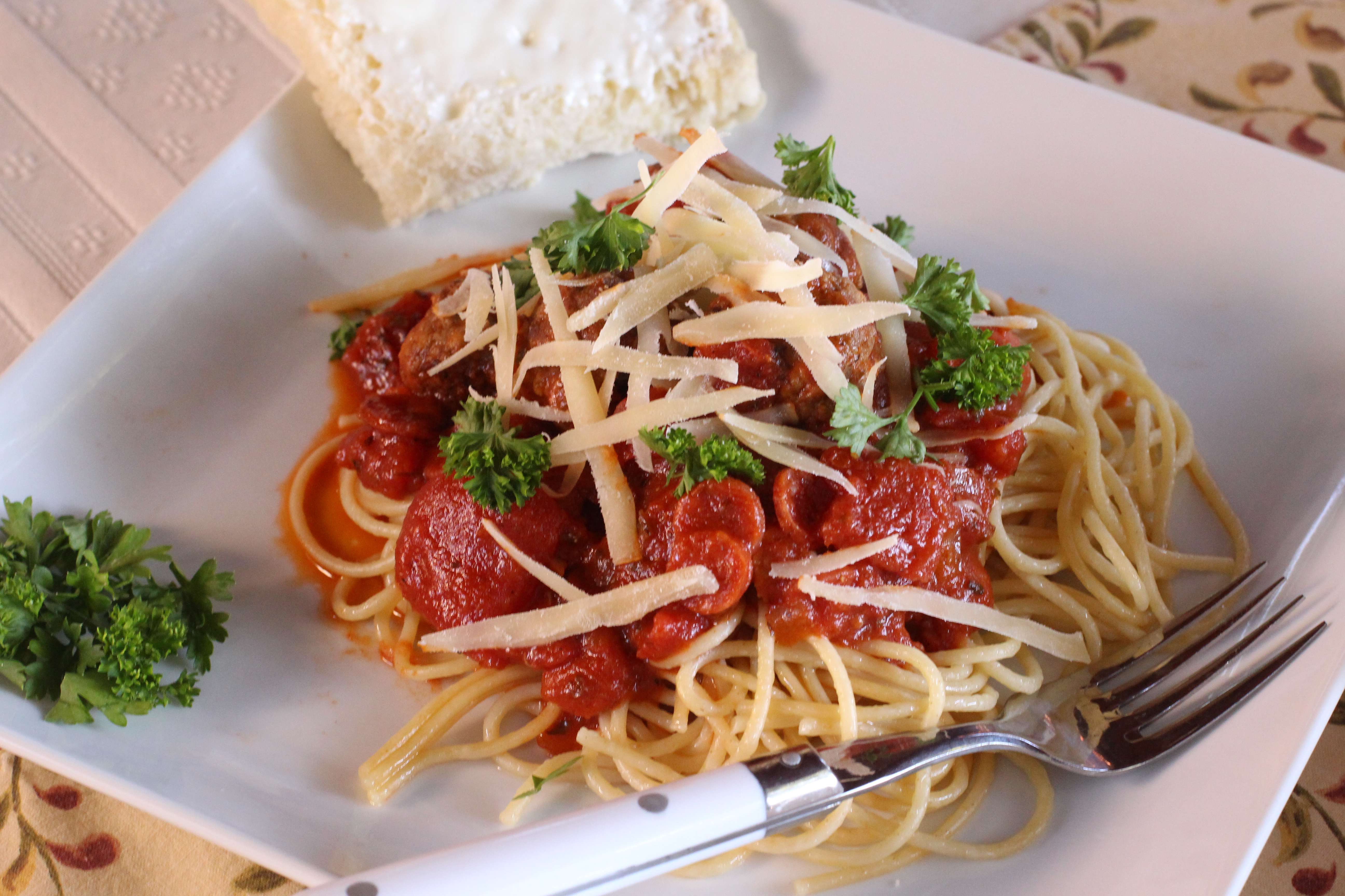 Spaghetti and Meatballs in Pepperoni Sauce Can’t Stay Out of the
