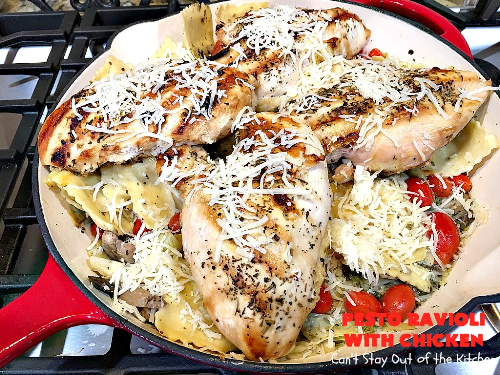 Pesto Ravioli with Chicken Can't Stay Out of the Kitchen