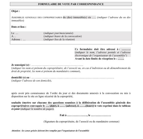 Copropriété voici le formulaire qui vous permet de voter par