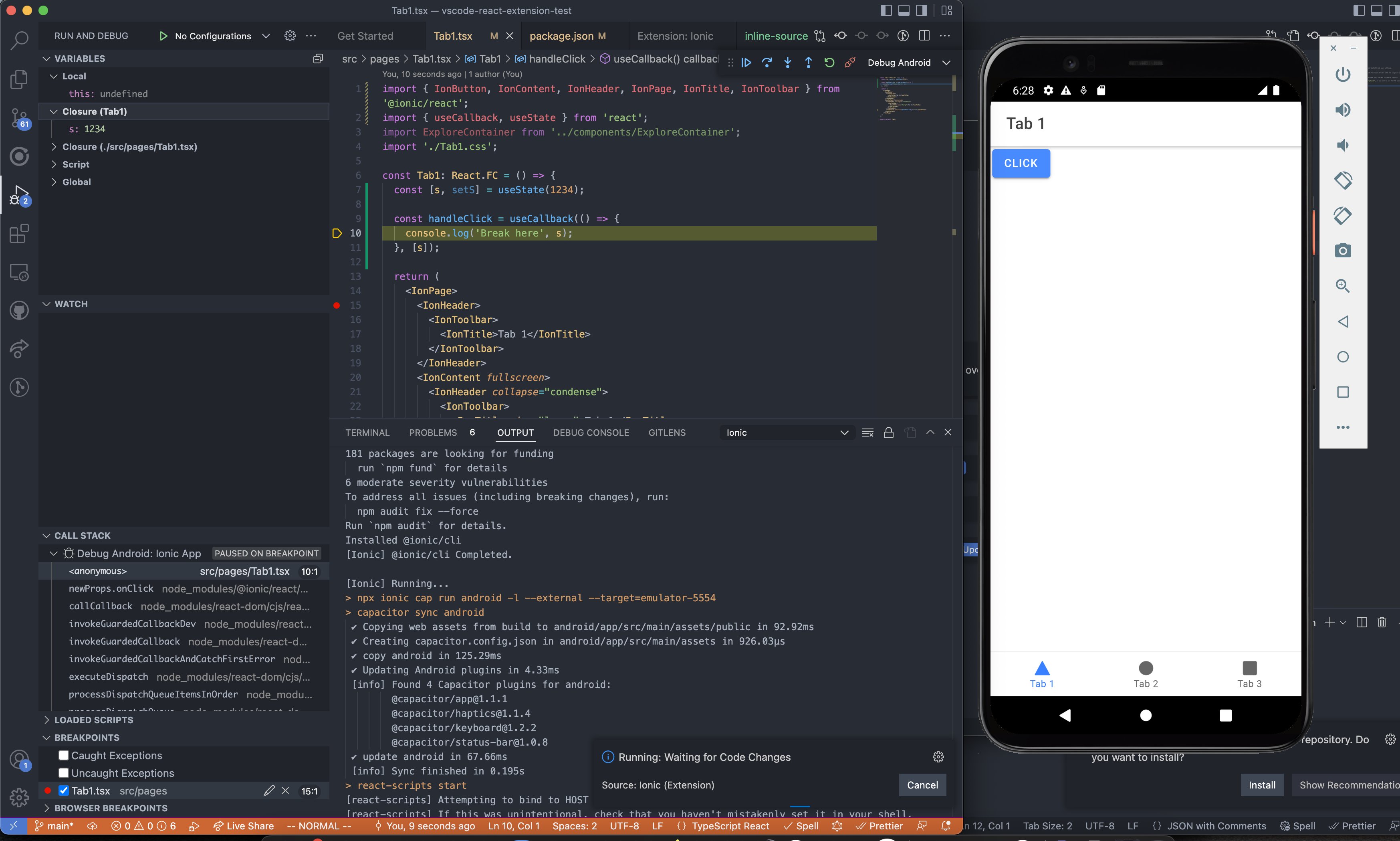 Ionic VS Codeエクステンション Capacitorドキュメンテーション
