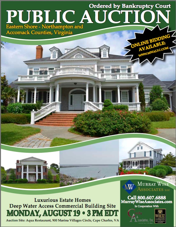 Live Auction Today at Aqua for Bay Creek Homes Cape Charles Wave