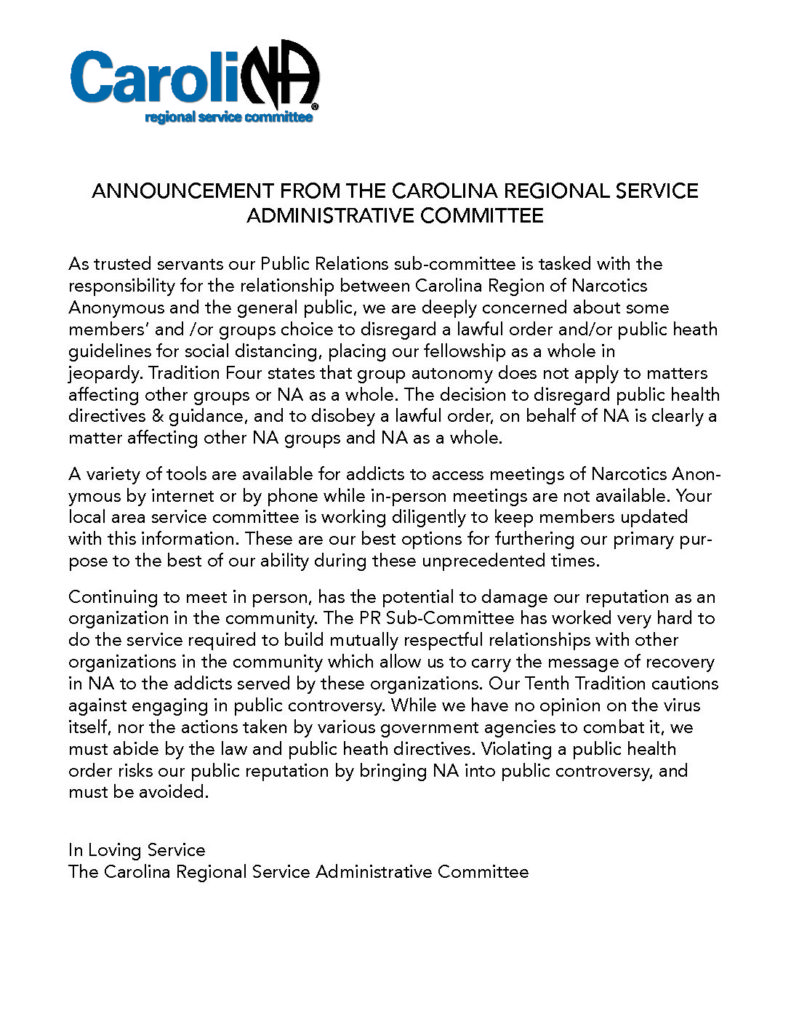 COVID19 Information Page Capital Area Narcotics Anonymous