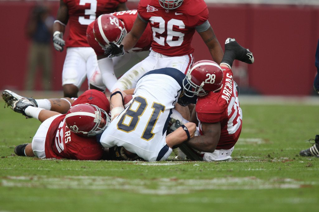 Alabama Football defense at work (courtesy of UA Media Relations