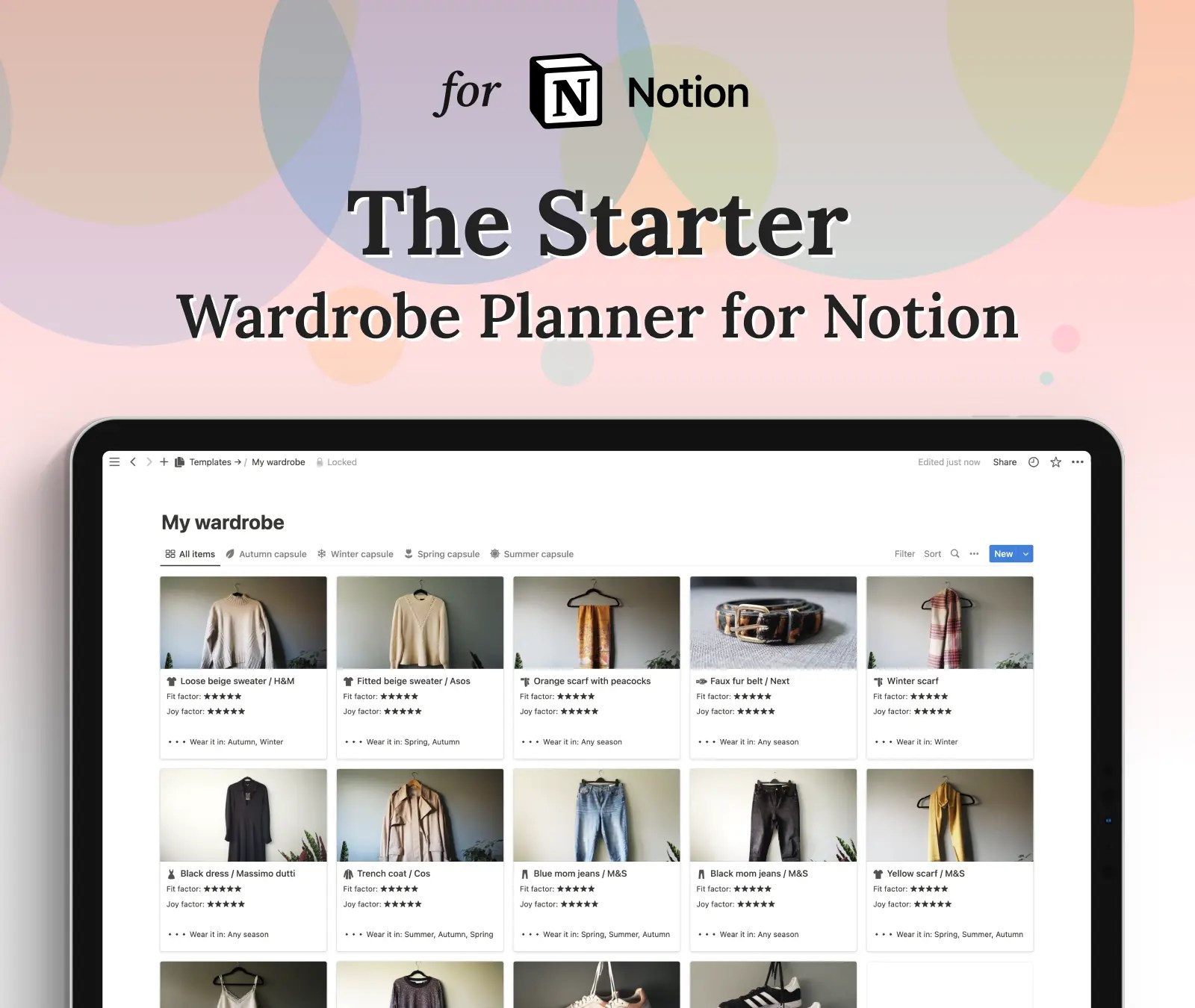 Capsule wardrobe template Outfit planner template for Notion