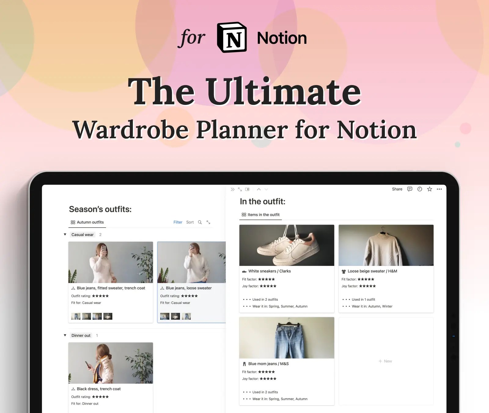 Capsule wardrobe template Outfit planner template for Notion