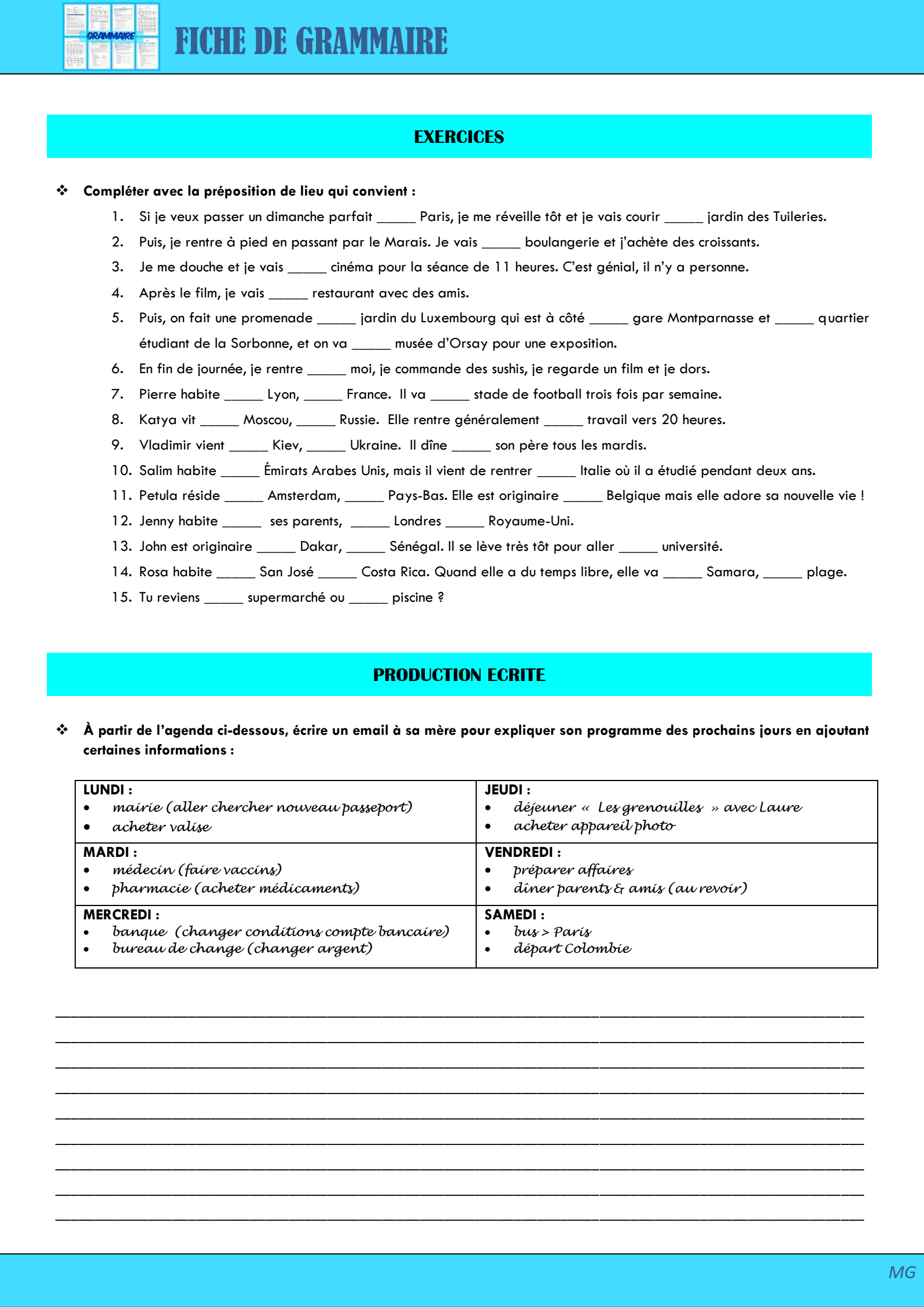 Les Prepositions De Lieu Exercices A Imprimer