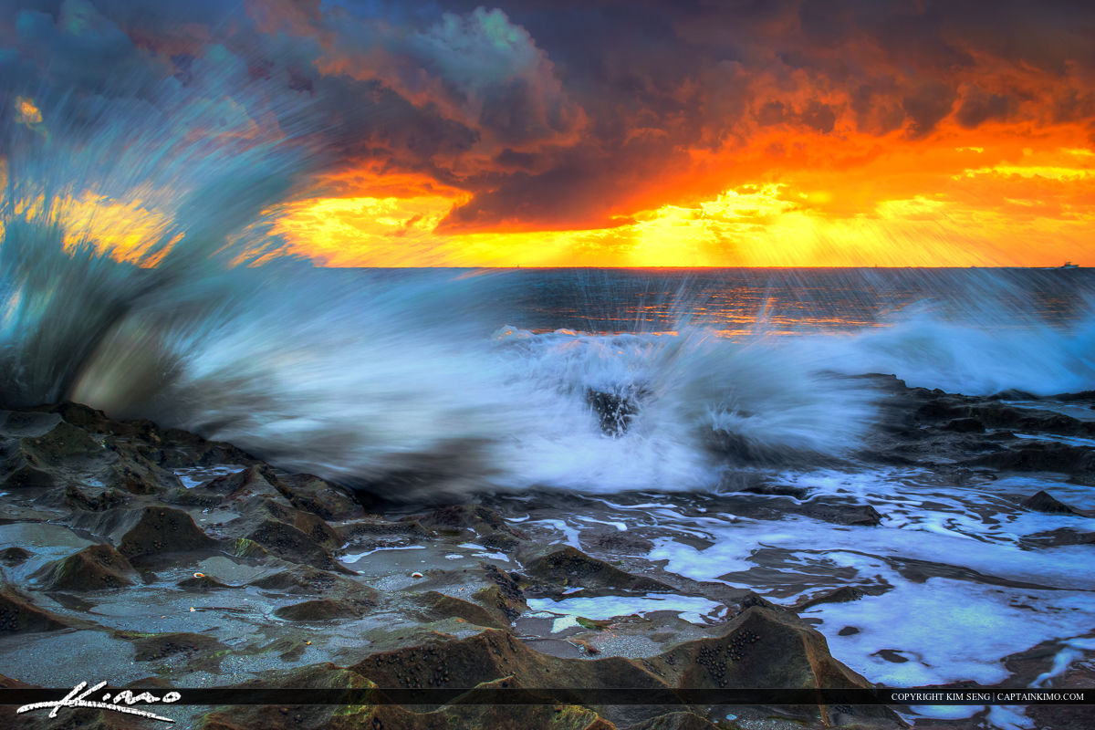 Ocean Reef Park Riviera Beach Florida Wave Splash HDR Photography by