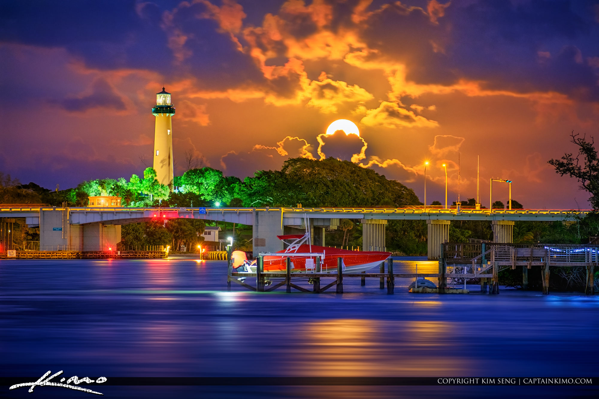 Jupiter Lighthouse Amazing Colors Full Moon Rise HDR Photography by Captain Kimo